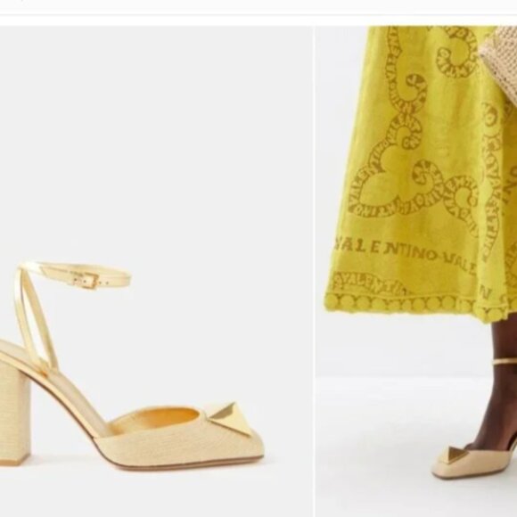 Valentino Garavani One Stud Raffia Ankle-Strap Pumps 37 1/2 - Picture 6 of 16